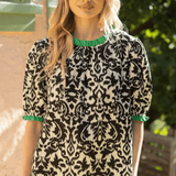 Contrast Color Ruffle Detailed Printed Top Tops Voy