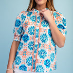 Coral Bloom Button Top Tops GiGiO