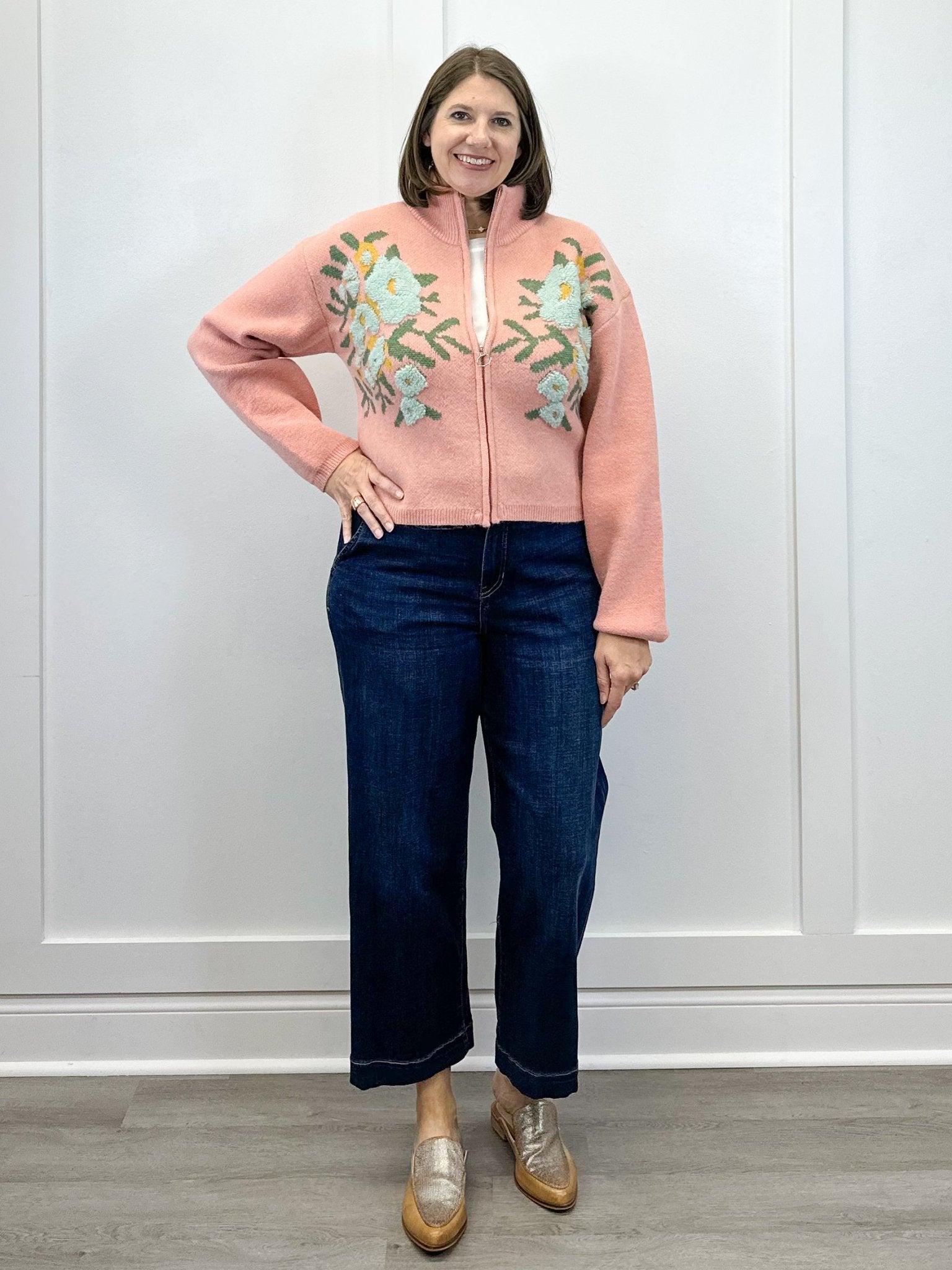 Cozy Flora Zip Sweater - Dusty Pink Sweaters &Merci