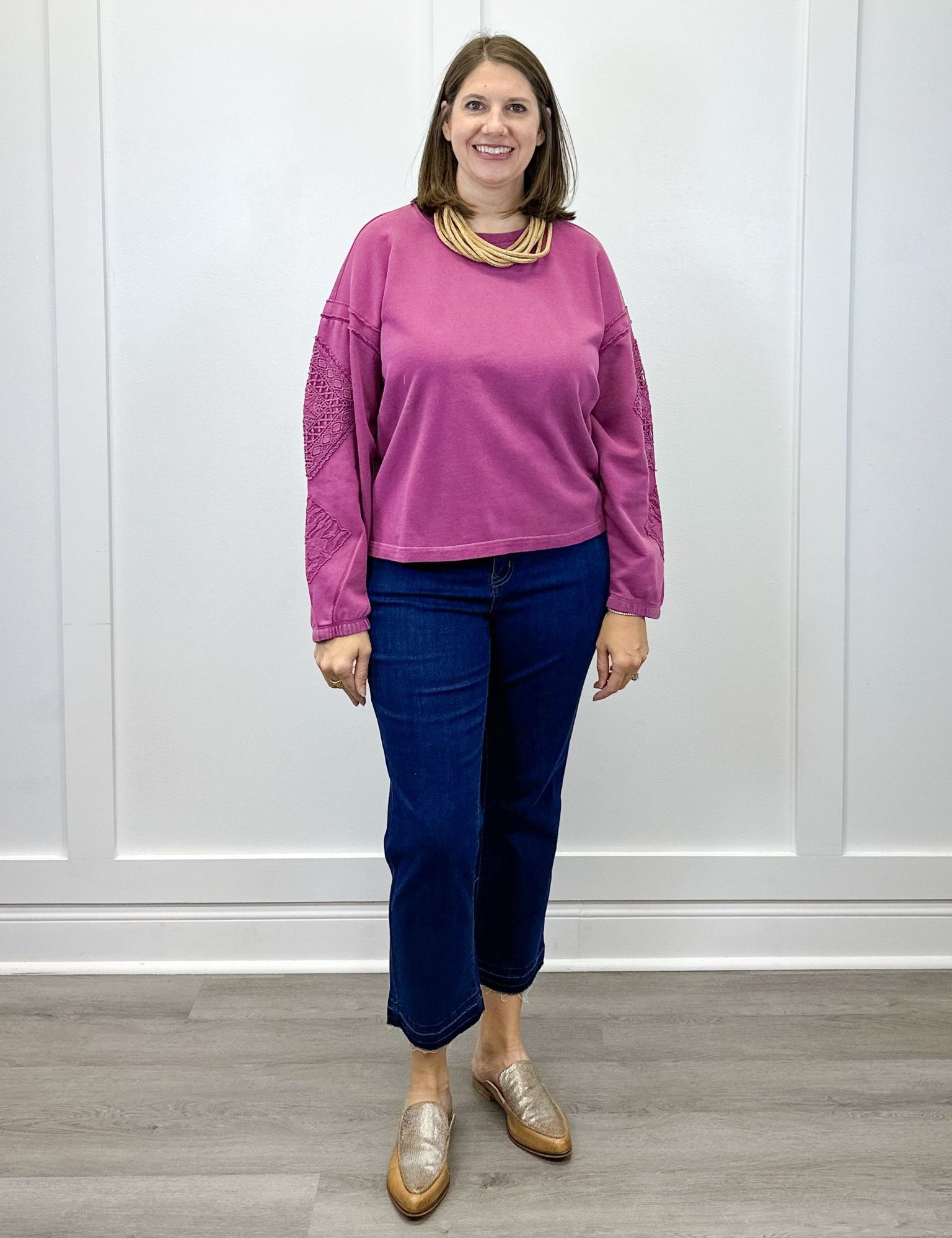 Crew Neck Applique Detail w/ Special Wash - Roseberry Sweaters Tribal
