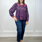 Crimson Bloom Blouse - Black Tops Jodifl