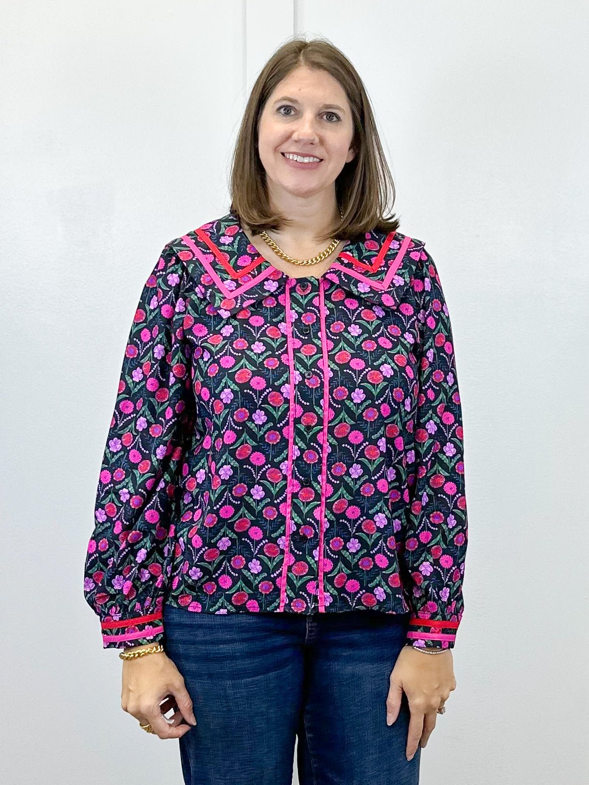Crimson Bloom Blouse - Black