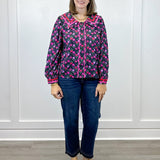 Crimson Bloom Blouse - Black Tops Jodifl