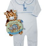 Crochet Footie - Blue Giraffe Boys Bubbles + Rompers Little English
