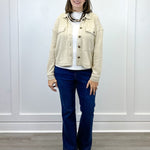Crop Knit Shacket w/ Patch Pockets - Oatmeal - Sugar Babies Children's Boutique/Meg's Shoppe
