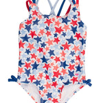 Cross-Back One Piece Swimsuit - Shimmer Star-Spangled Kids Swim Rufflebutts