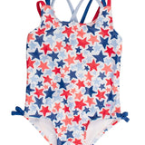 Cross-Back One Piece Swimsuit - Shimmer Star-Spangled Kids Swim Rufflebutts