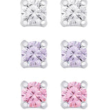 CZ Studs Set in Sterling Silver - White, Pink, Lavender Kids Jewelry Lily Nily