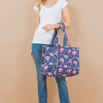 Dark Blue Floral Tote Bag Purses + Totes LA Soul