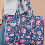 Dark Blue Floral Tote Bag Purses + Totes LA Soul