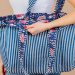 Dark Blue Floral Tote Bag Purses + Totes LA Soul