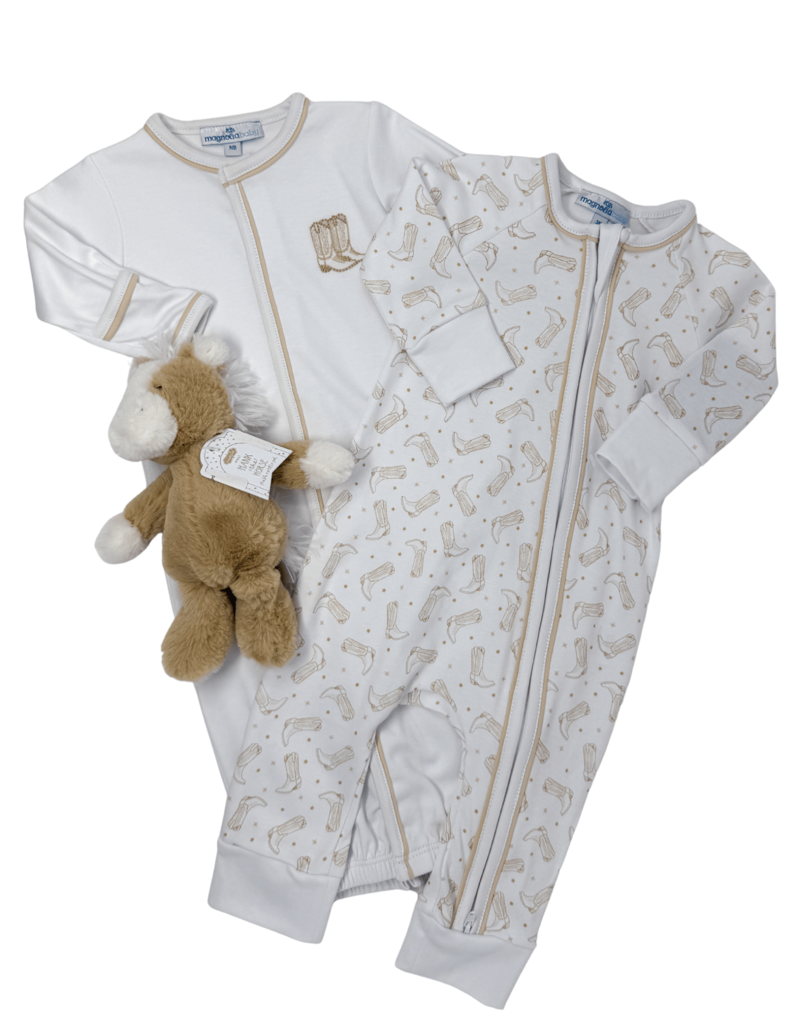 Darling Cowboy Boots Print Playsuit - Ivory - Sugar Babies Children's Boutique/Meg's Shoppe