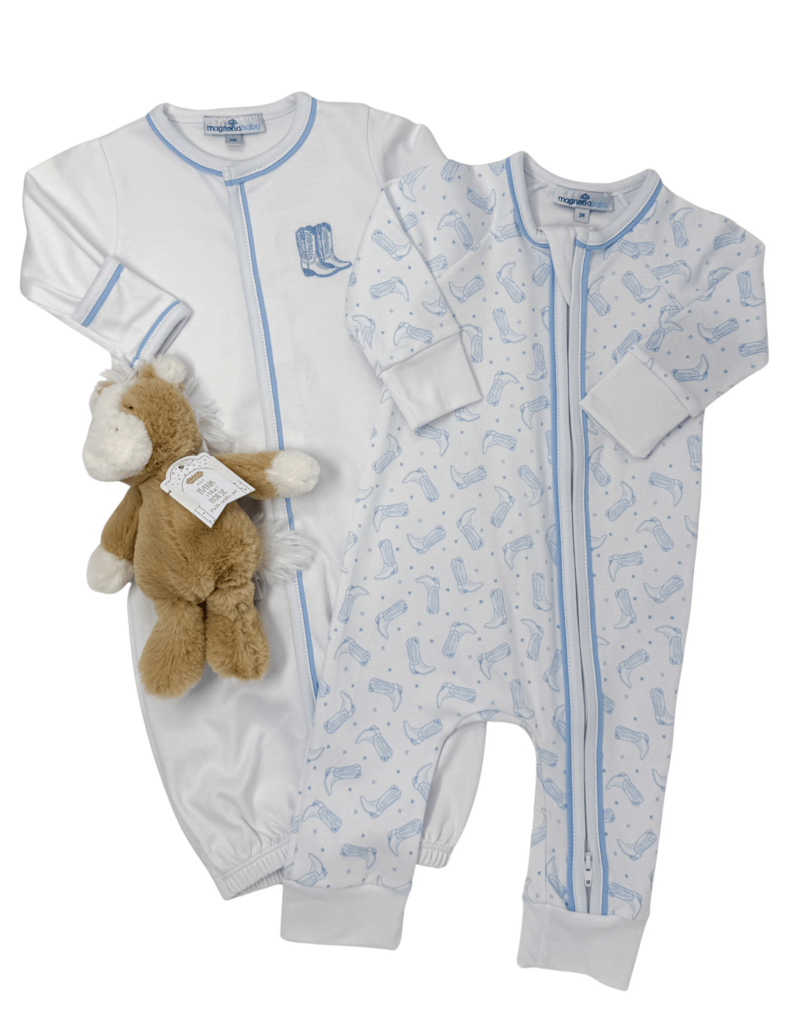 Darling Cowboy Boots Print Playsuit - Lt. Blue - Sugar Babies Children's Boutique/Meg's Shoppe