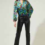 Destine Floral Hathaway Split Neck Long Sleeve Blouse - Green/Blue Tops Sugarlips