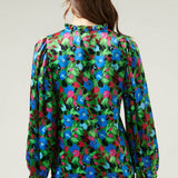Destine Floral Hathaway Split Neck Long Sleeve Blouse - Green/Blue Tops Sugarlips