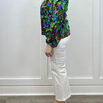 Destine Floral Hathaway Split Neck Long Sleeve Blouse - Green/Blue Tops Sugarlips