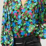 Destine Floral Hathaway Split Neck Long Sleeve Blouse - Green/Blue Tops Sugarlips