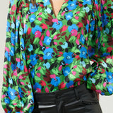 Destine Floral Hathaway Split Neck Long Sleeve Blouse - Green/Blue Tops Sugarlips