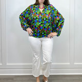 Destine Floral Hathaway Split Neck Long Sleeve Blouse - Green/Blue Tops Sugarlips