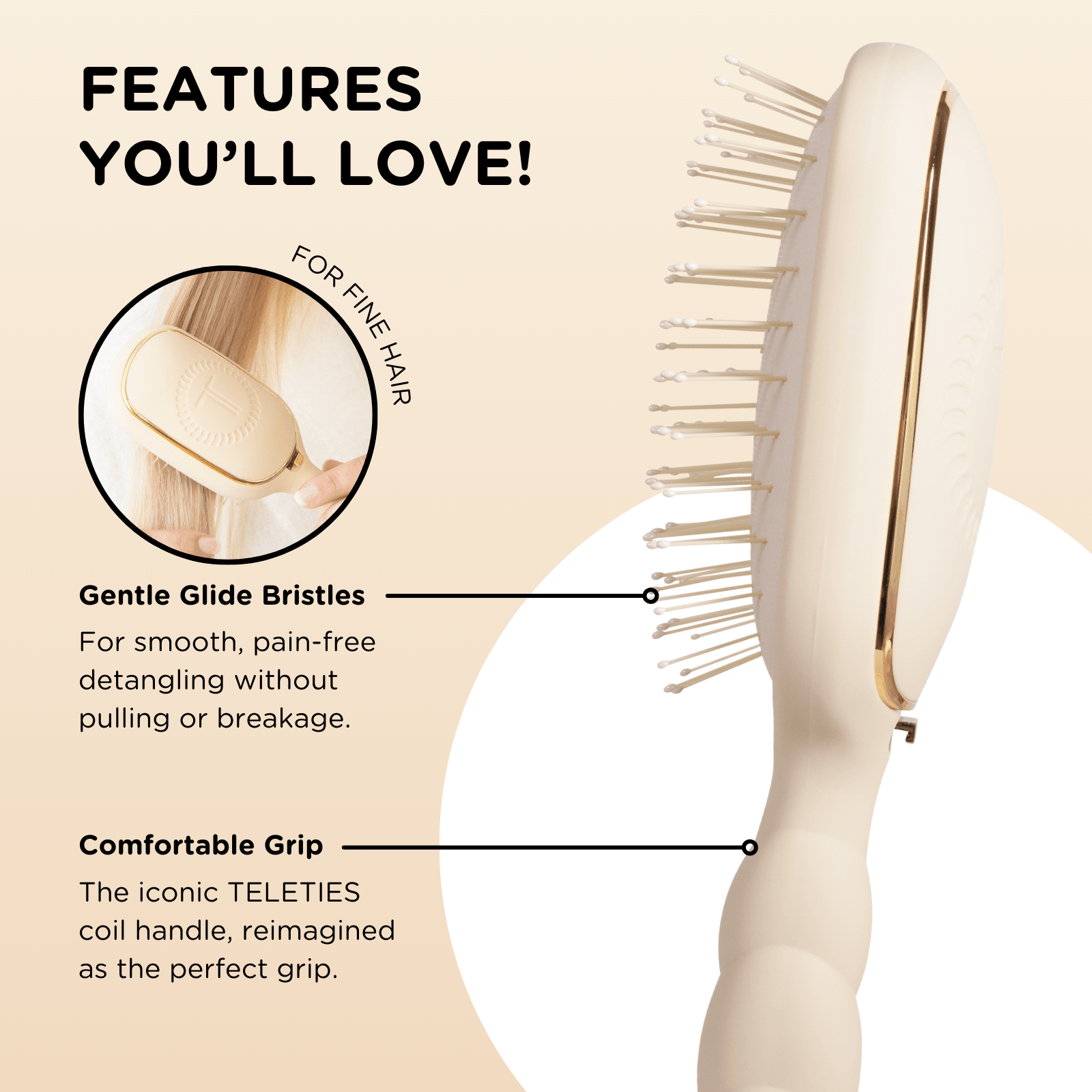 Detangler Hair Brush for Fine Hair - Tan Self-Care TELETIES
