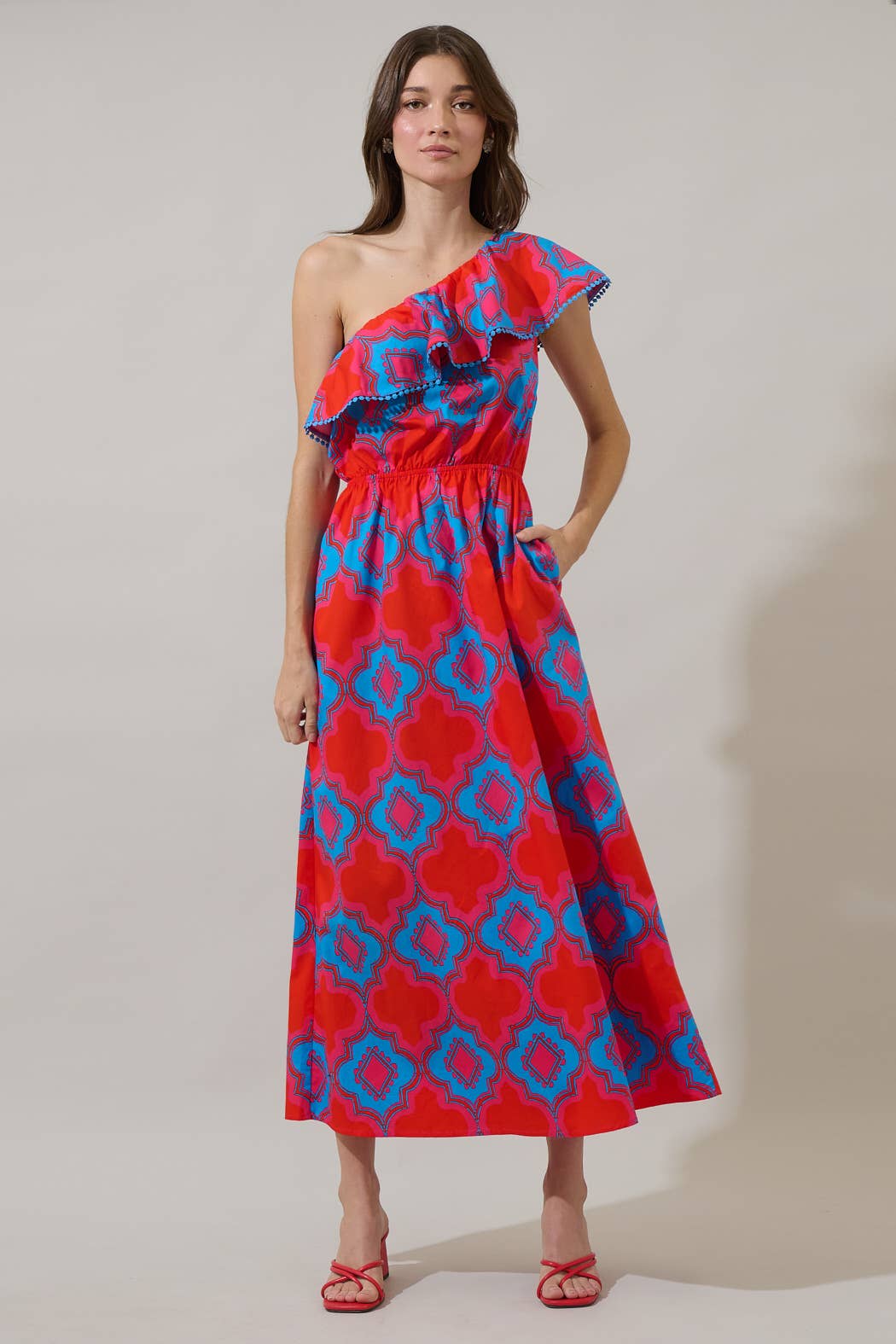 Devany Mix Media One Shoulder Midi Dress Long Dresses Sugarlips