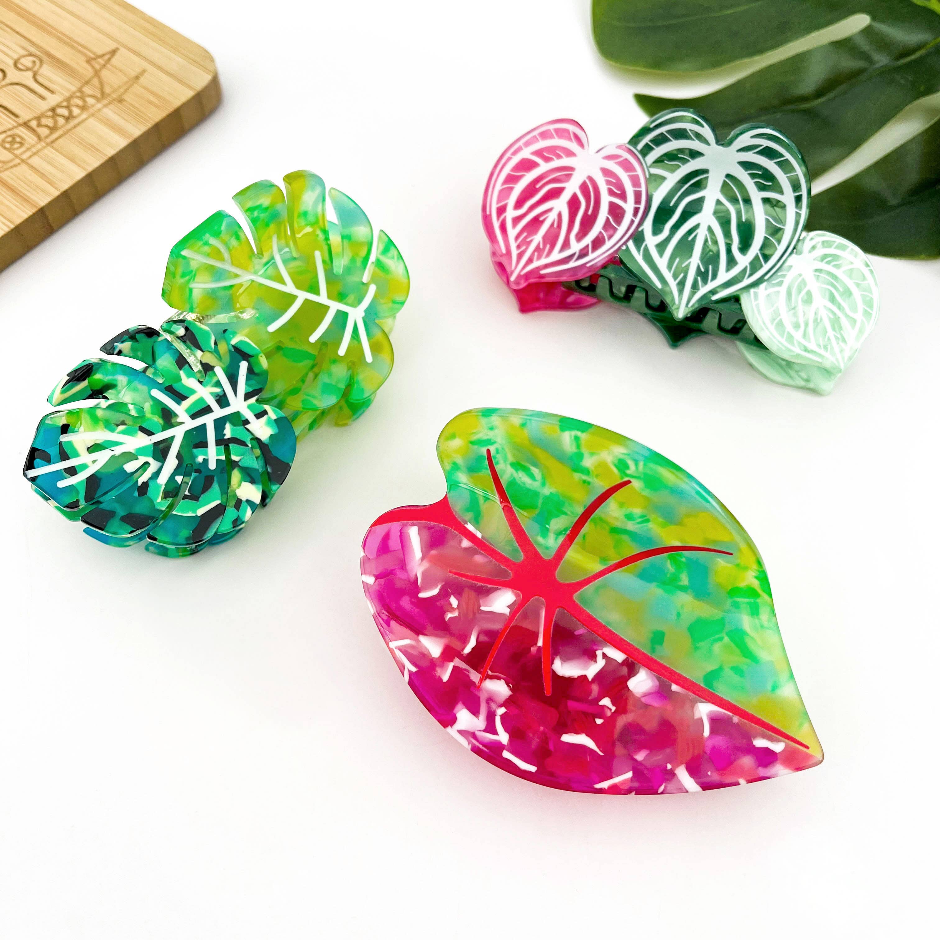 Red Palm Leaf & Monstera Acetate Hair Claw Clip Hair Accessories TheDivaSoap