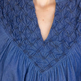 Olivia Textured Yoke Top - Blue Denim Tops VOY