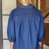 Olivia Textured Yoke Top - Blue Denim Tops VOY