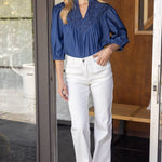 Olivia Textured Yoke Top - Blue Denim Tops VOY