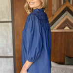 Olivia Textured Yoke Top - Blue Denim Tops VOY