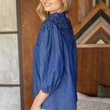 Olivia Textured Yoke Top - Blue Denim Tops VOY