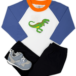 Dinosaur Raglan L/S Shirt - Steel Blue/Orange - Sugar Babies Children's Boutique/Meg's Shoppe