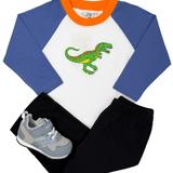 Dinosaur Raglan L/S Shirt - Steel Blue/Orange - Sugar Babies Children's Boutique/Meg's Shoppe