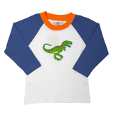 Dinosaur Raglan L/S Shirt - Steel Blue/Orange - Sugar Babies Children's Boutique/Meg's Shoppe