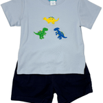 Dinosaurs Knit T-Shirt - Lt. Blue Boys Tees Claire & Charlie
