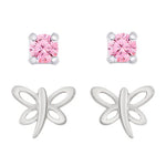 Dragonfly & Pink CZ Stud Set Kids Jewelry Lily Nily