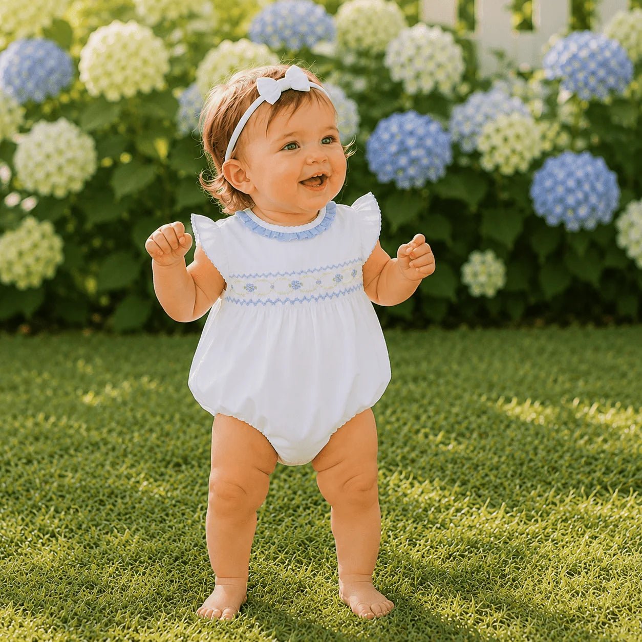 Dreamy Hydrangeas Smocked Bubble Baby Sleepwear Magnolia Baby