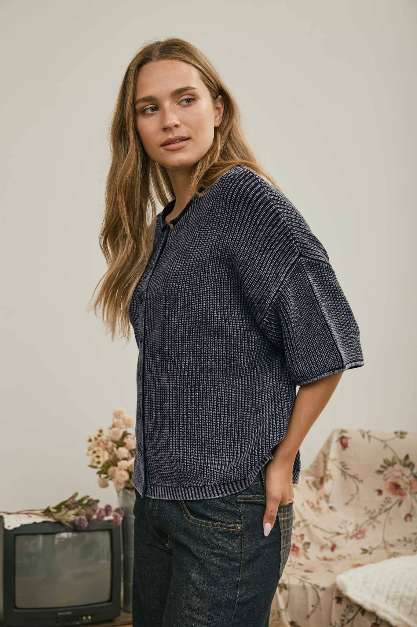 Midnight Ease Knit Cardigan Sweaters Blu Pepper