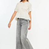 Girls High Rise Palazzo Crop Jeans - Lt. Gray