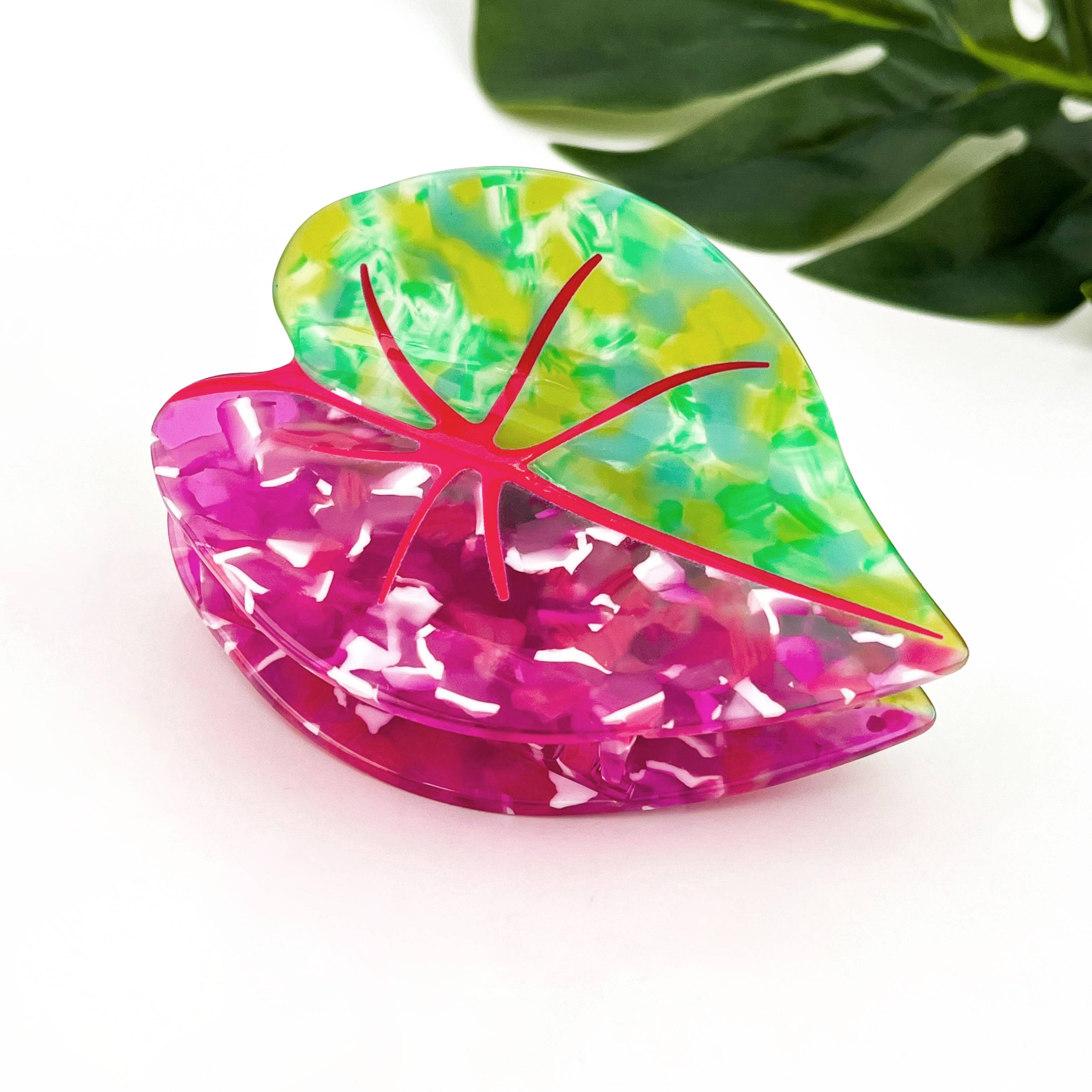 Red Palm Leaf & Monstera Acetate Hair Claw Clip Hair Accessories TheDivaSoap
