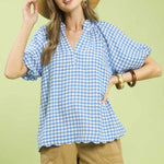 Easy Days Gingham Top - Blue Tops Umgee