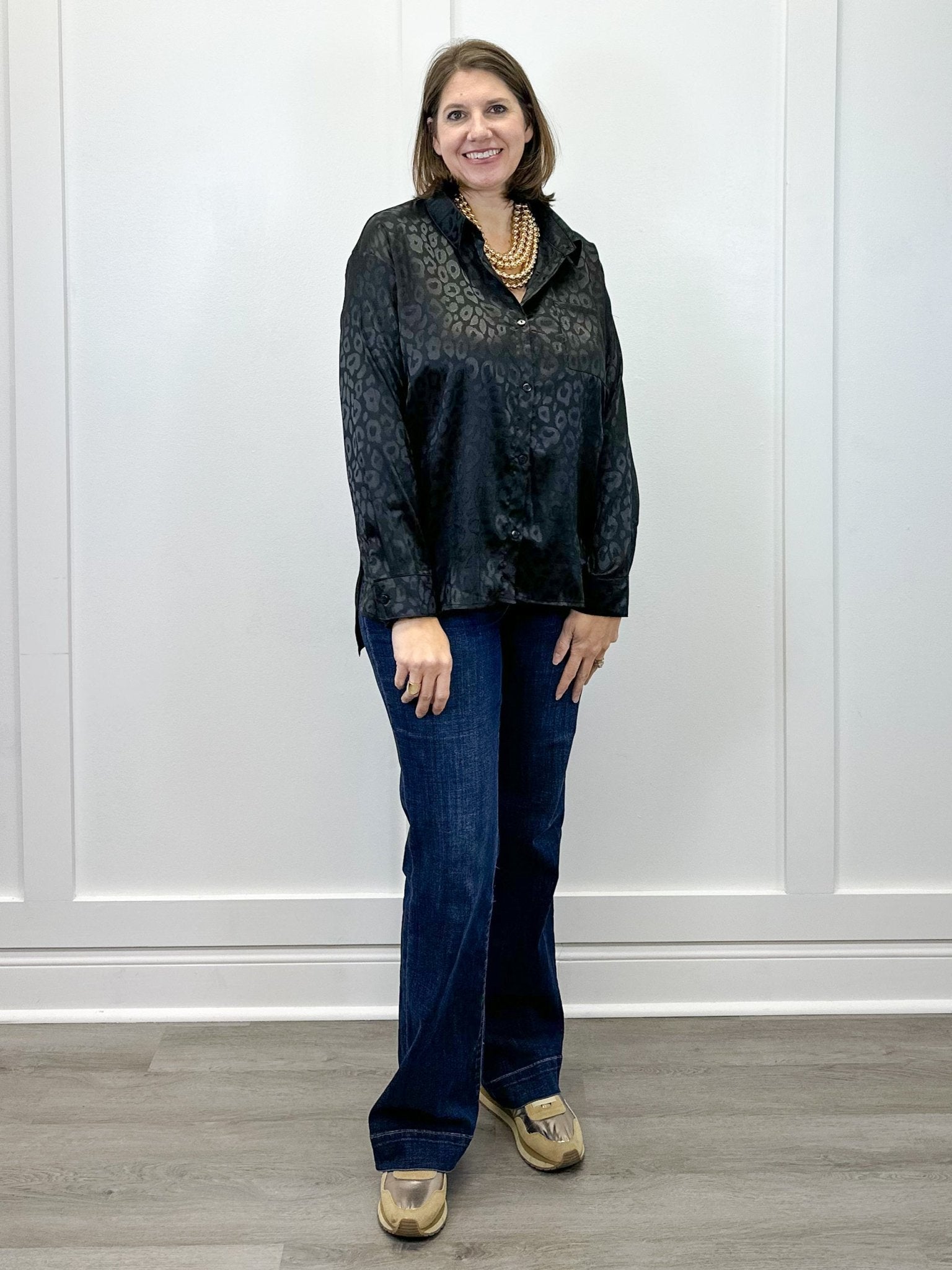 Electric Leopard Blouse - Black Tops Umgee