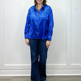 Electric Leopard Blouse - Sapphire Tops Umgee