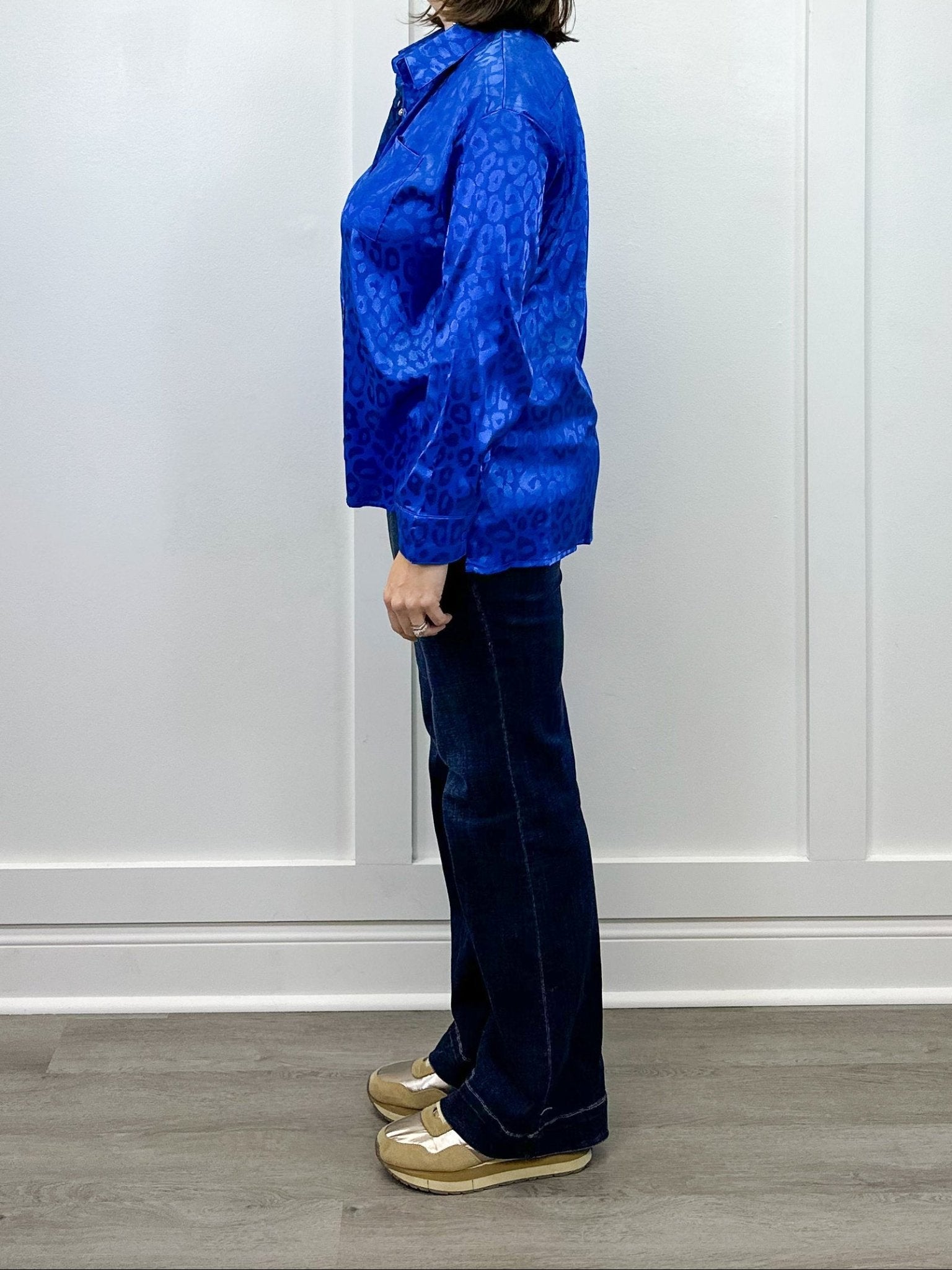 Electric Leopard Blouse - Sapphire Tops Umgee