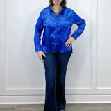 Electric Leopard Blouse - Sapphire Tops Umgee