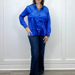 Electric Leopard Blouse - Sapphire Tops Umgee