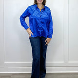 Electric Leopard Blouse - Sapphire Tops Umgee