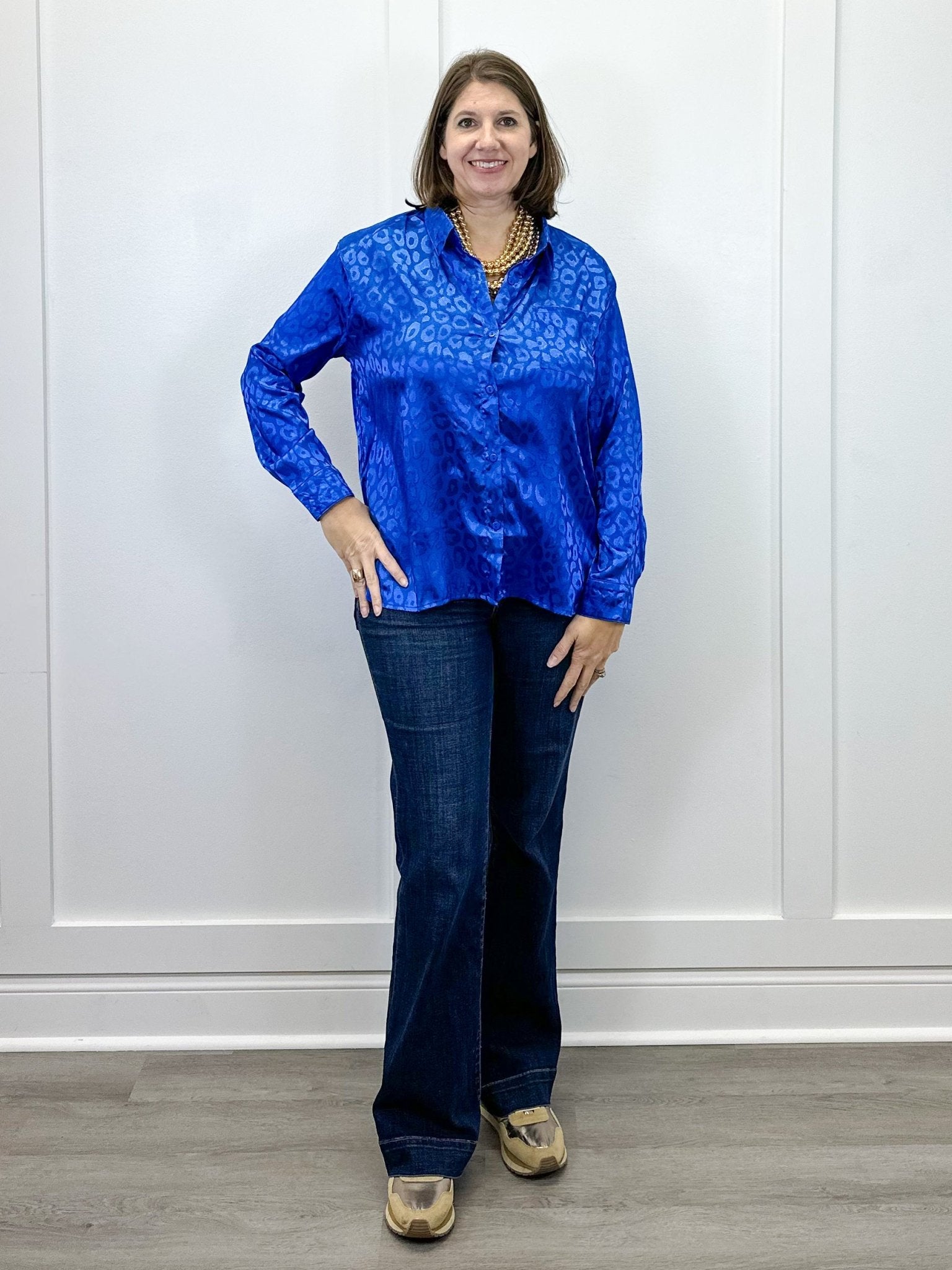 Electric Leopard Blouse - Sapphire Tops Umgee