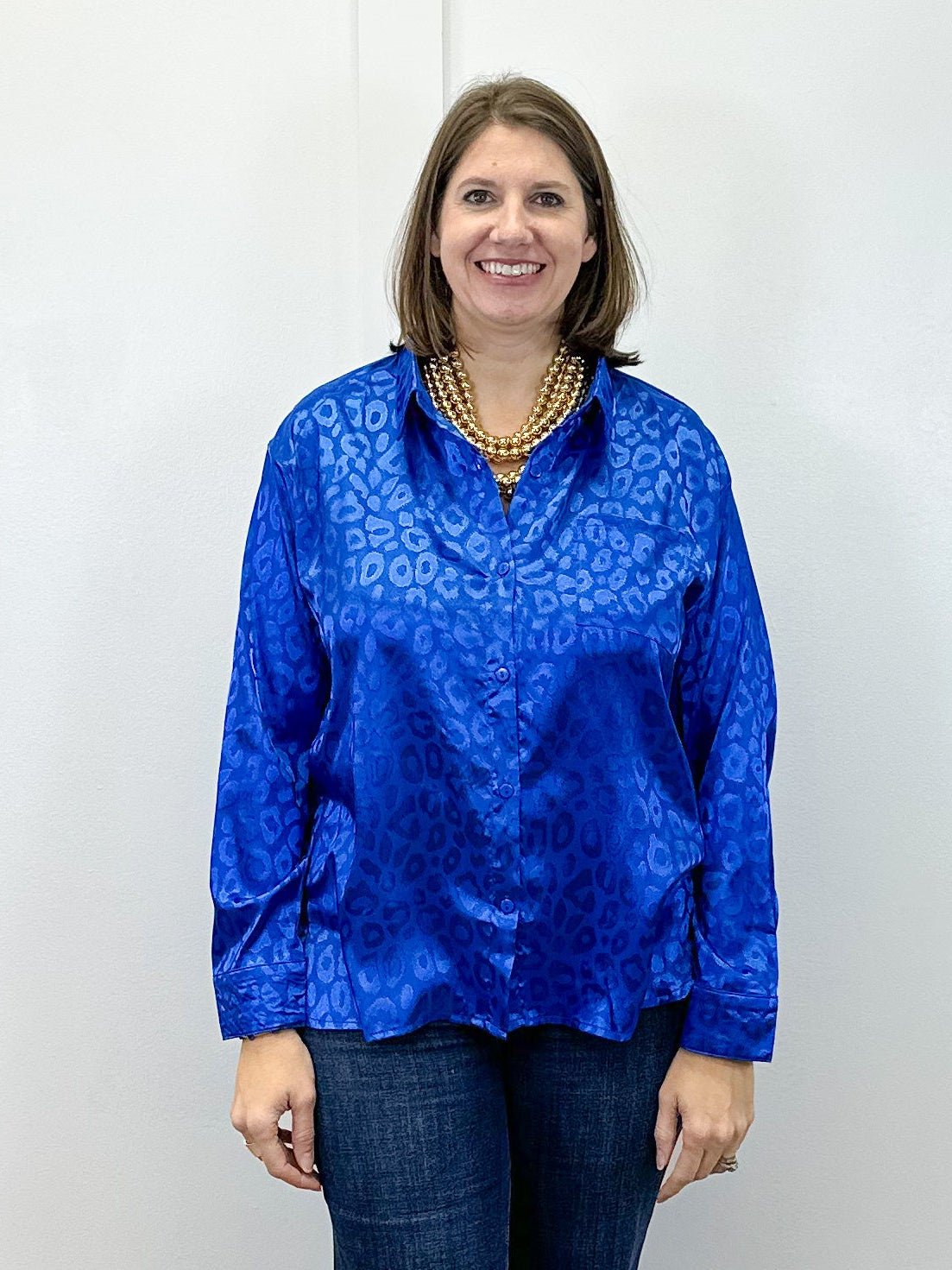 Electric Leopard Blouse - Sapphire