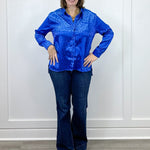 Electric Leopard Blouse - Sapphire Tops Umgee